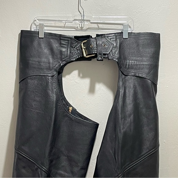 Vintage BRANDED GARMENT INC Motorcycle Leather Riding Biker Chaps Made In USA XL - Picture 4 of 9